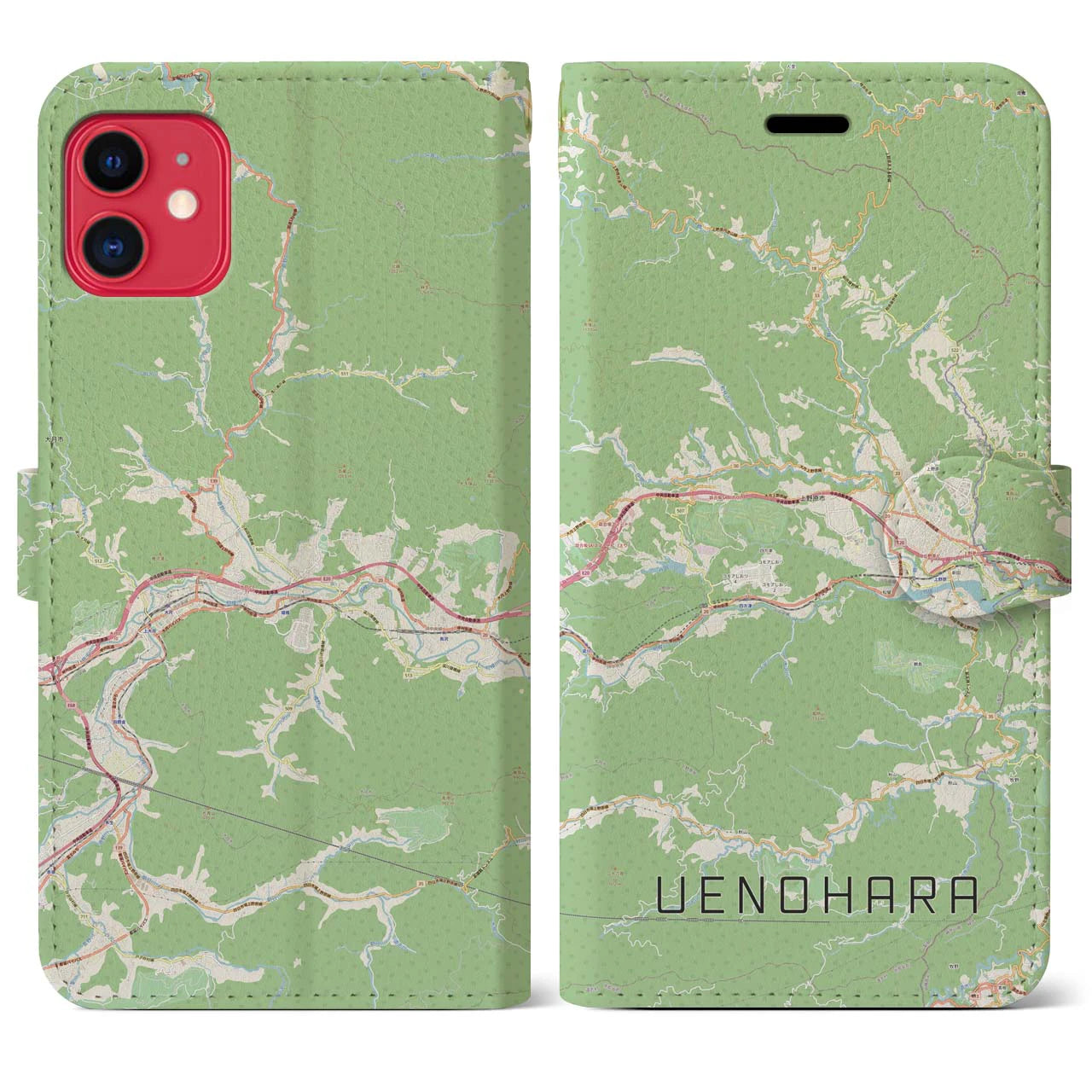 【上野原(山梨県)】地図柄iPhoneケース(手帳タイプ)ナチュラル・iPhone 11 用