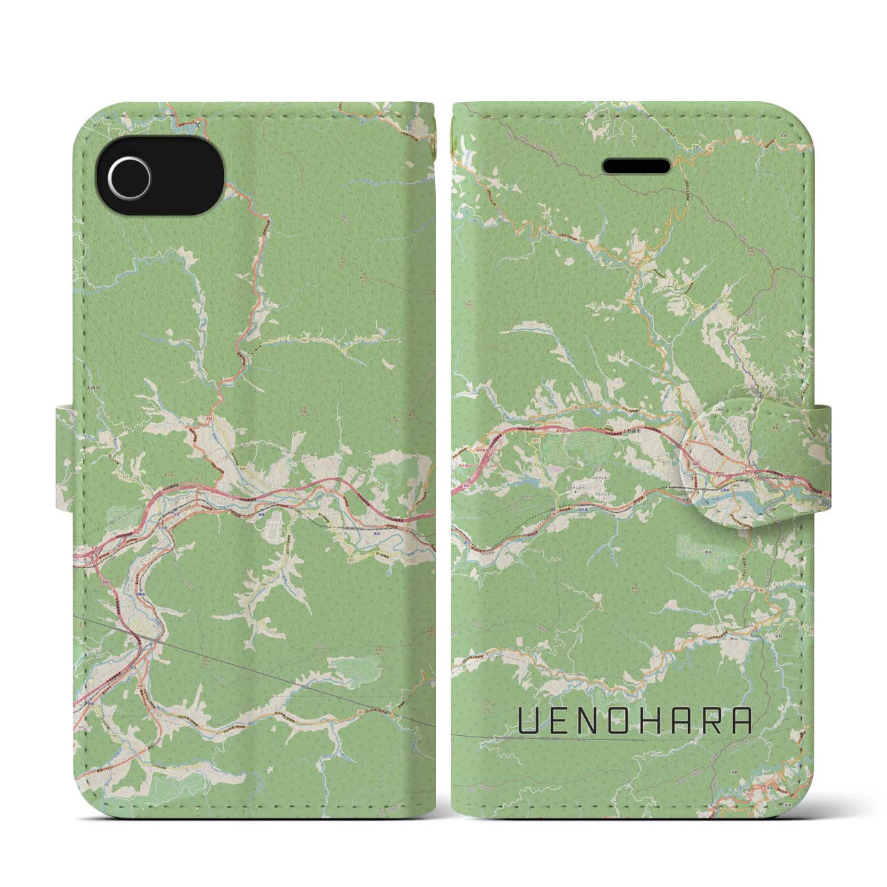 【上野原(山梨県)】地図柄iPhoneケース(手帳タイプ)ナチュラル・iPhone SE(第3 / 第2世代) / 8 / 7 / 6s / 6 用