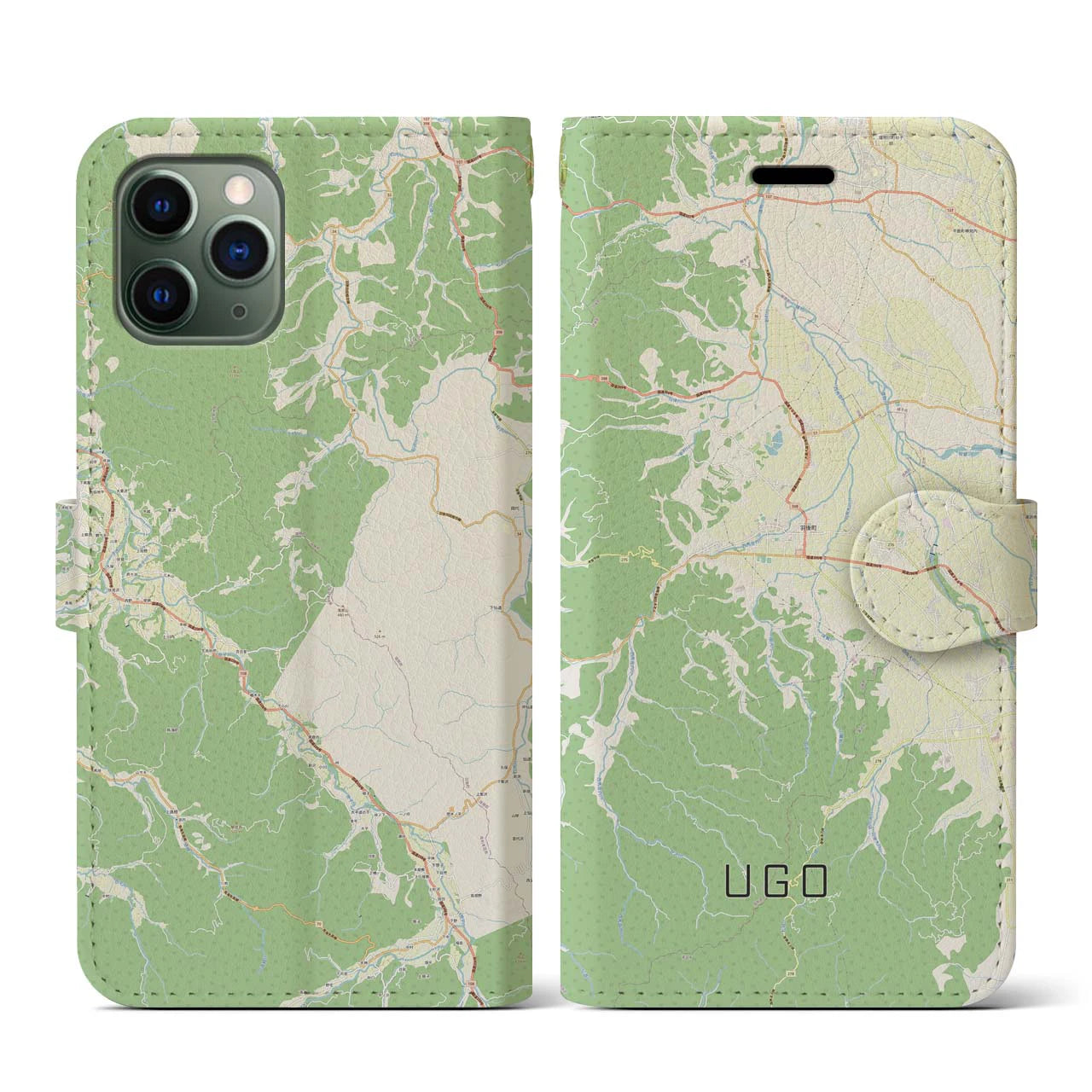 【羽後(秋田県)】地図柄iPhoneケース(手帳タイプ)ナチュラル・iPhone 11 Pro 用