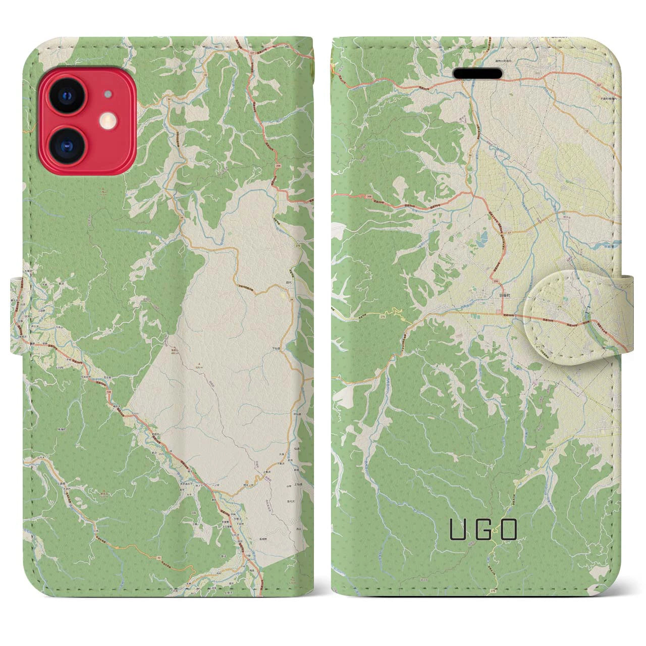 【羽後(秋田県)】地図柄iPhoneケース(手帳タイプ)ナチュラル・iPhone 11 用