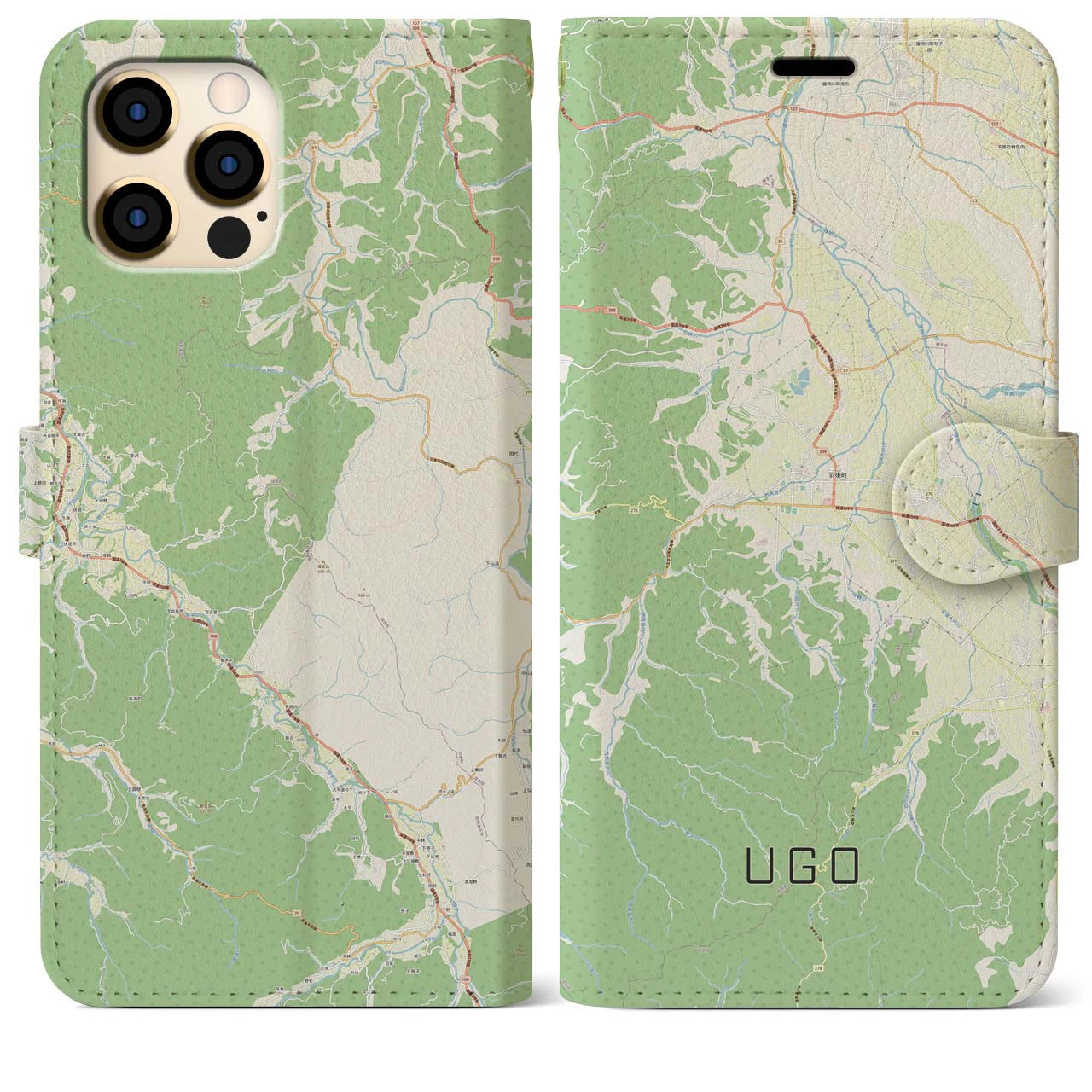 【羽後(秋田県)】地図柄iPhoneケース(手帳タイプ)ナチュラル・iPhone 12 Pro Max 用