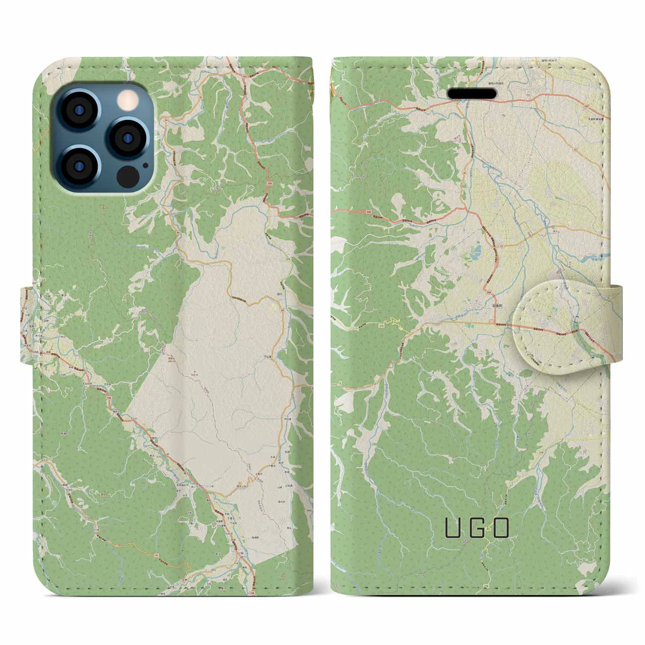 【羽後(秋田県)】地図柄iPhoneケース(手帳タイプ)ナチュラル・iPhone 12 / 12 Pro 用