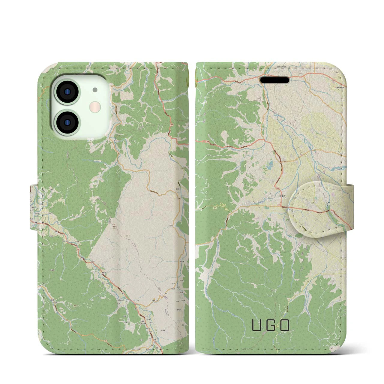 【羽後(秋田県)】地図柄iPhoneケース(手帳タイプ)ナチュラル・iPhone 12 mini 用