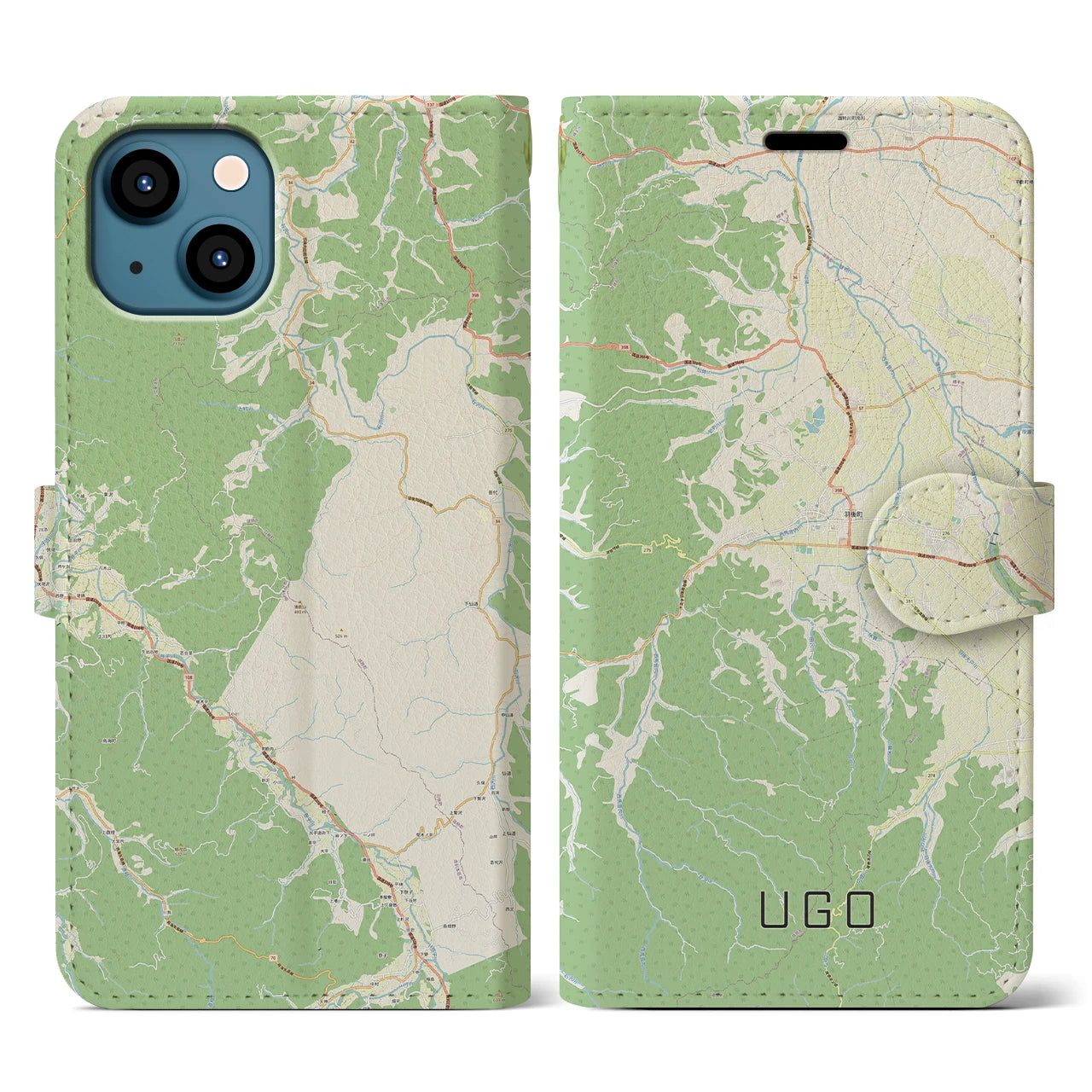 【羽後(秋田県)】地図柄iPhoneケース(手帳タイプ)ナチュラル・iPhone 13 Pro 用