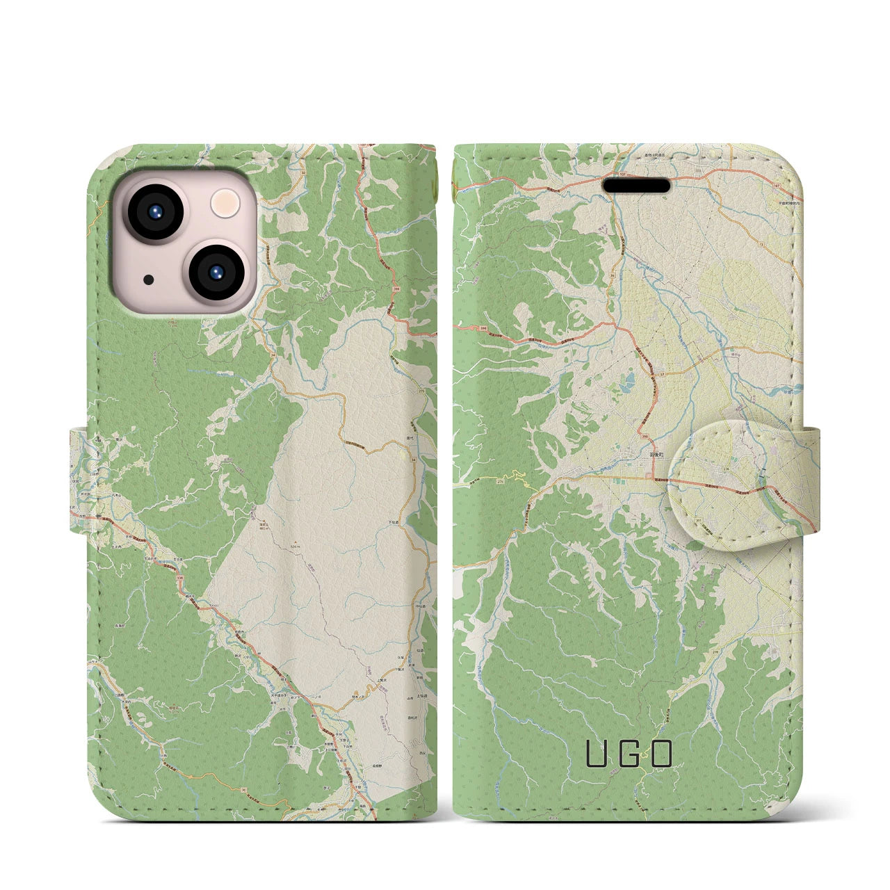 【羽後(秋田県)】地図柄iPhoneケース(手帳タイプ)ナチュラル・iPhone 13 mini 用
