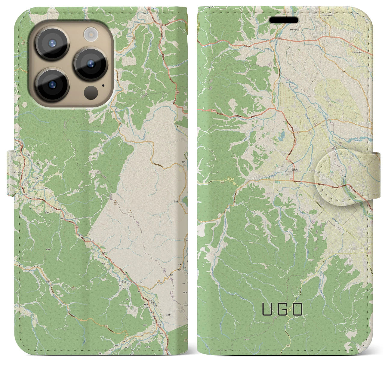 【羽後(秋田県)】地図柄iPhoneケース(手帳タイプ)ナチュラル・iPhone 14 Pro Max 用