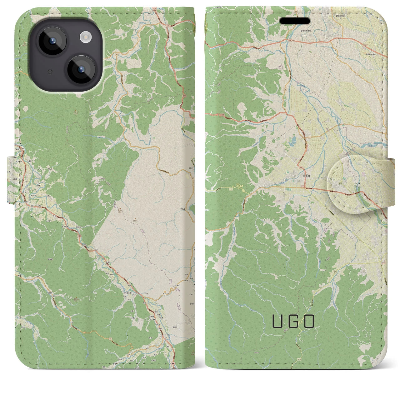 【羽後(秋田県)】地図柄iPhoneケース(手帳タイプ)ナチュラル・iPhone 14 Plus 用