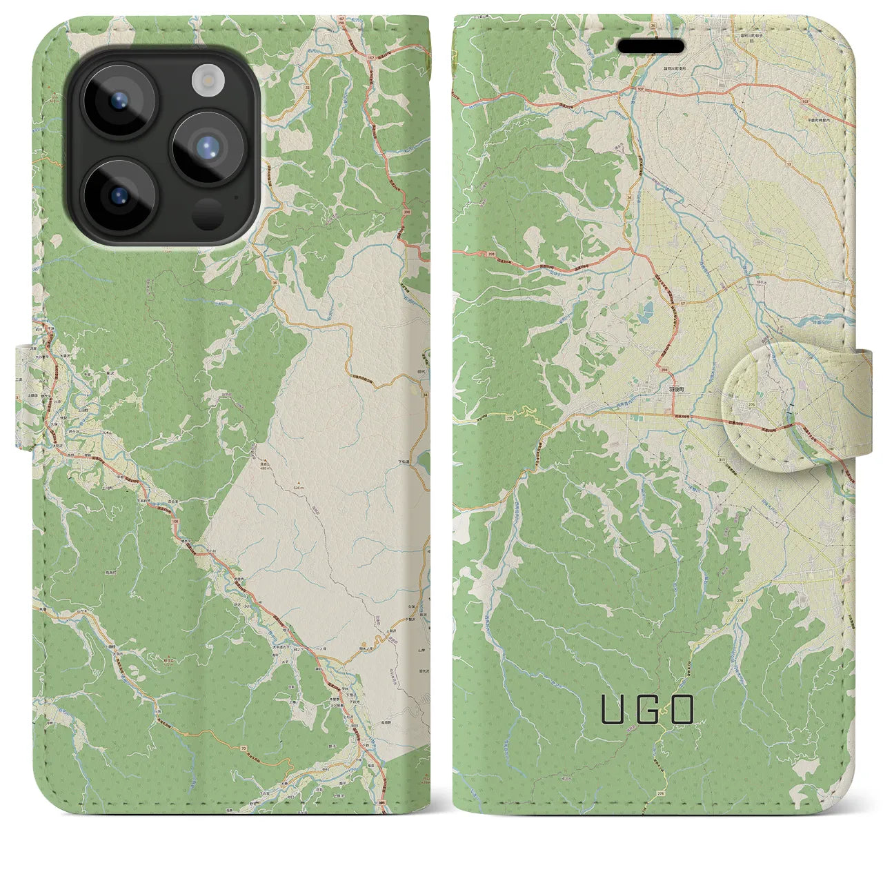 【羽後(秋田県)】地図柄iPhoneケース(手帳タイプ)ナチュラル・iPhone 15 Pro Max 用
