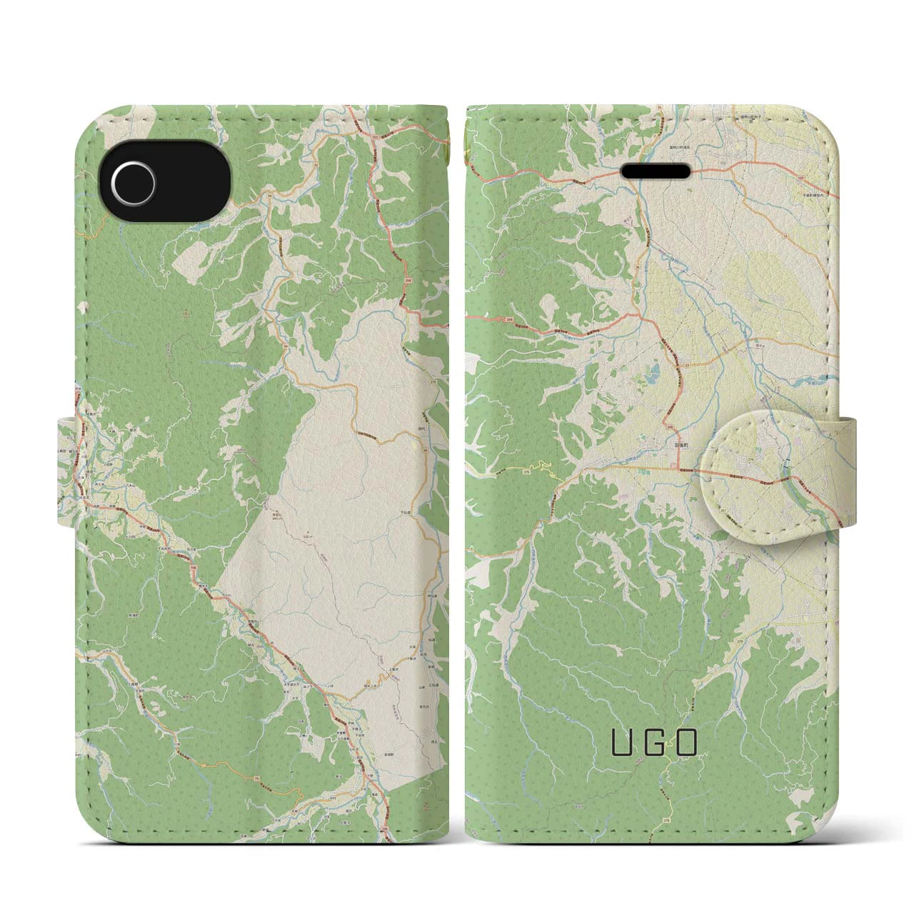 【羽後(秋田県)】地図柄iPhoneケース(手帳タイプ)ナチュラル・iPhone SE(第3 / 第2世代) / 8 / 7 / 6s / 6 用