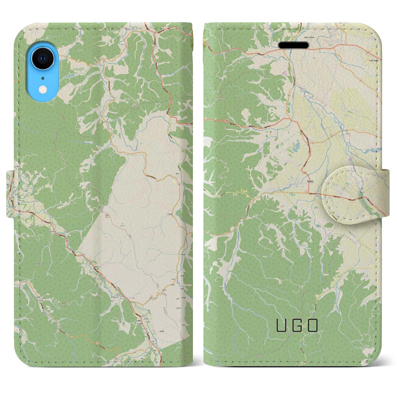 【羽後(秋田県)】地図柄iPhoneケース(手帳タイプ)ナチュラル・iPhone XR 用