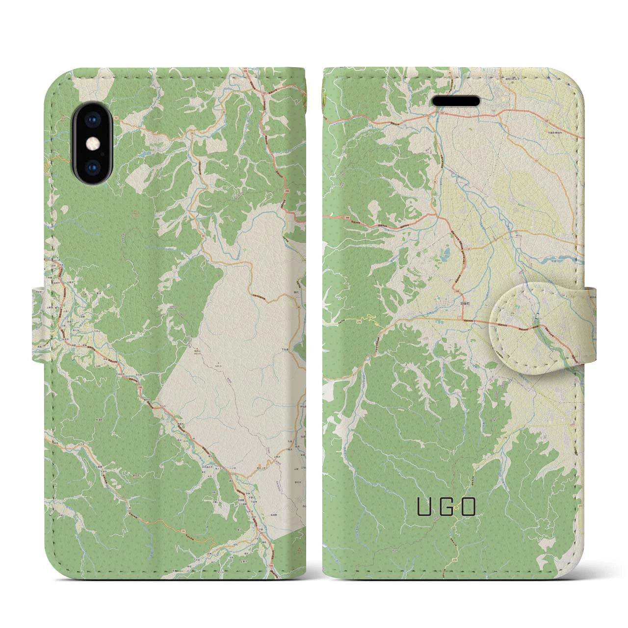 【羽後(秋田県)】地図柄iPhoneケース(手帳タイプ)ナチュラル・iPhone XS / X 用
