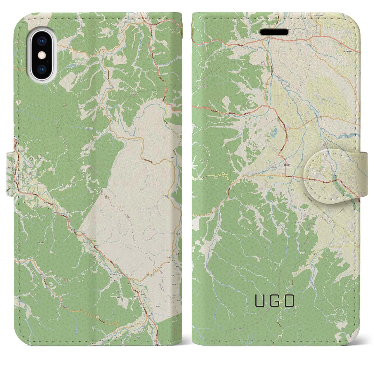 【羽後(秋田県)】地図柄iPhoneケース(手帳タイプ)ナチュラル・iPhone XS Max 用