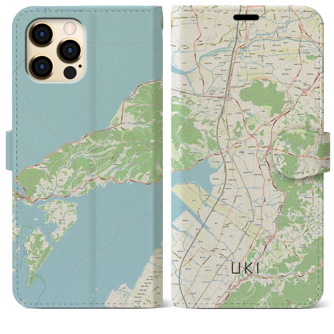 【宇城(熊本県)】地図柄iPhoneケース(手帳タイプ)ナチュラル・iPhone 12 Pro Max 用