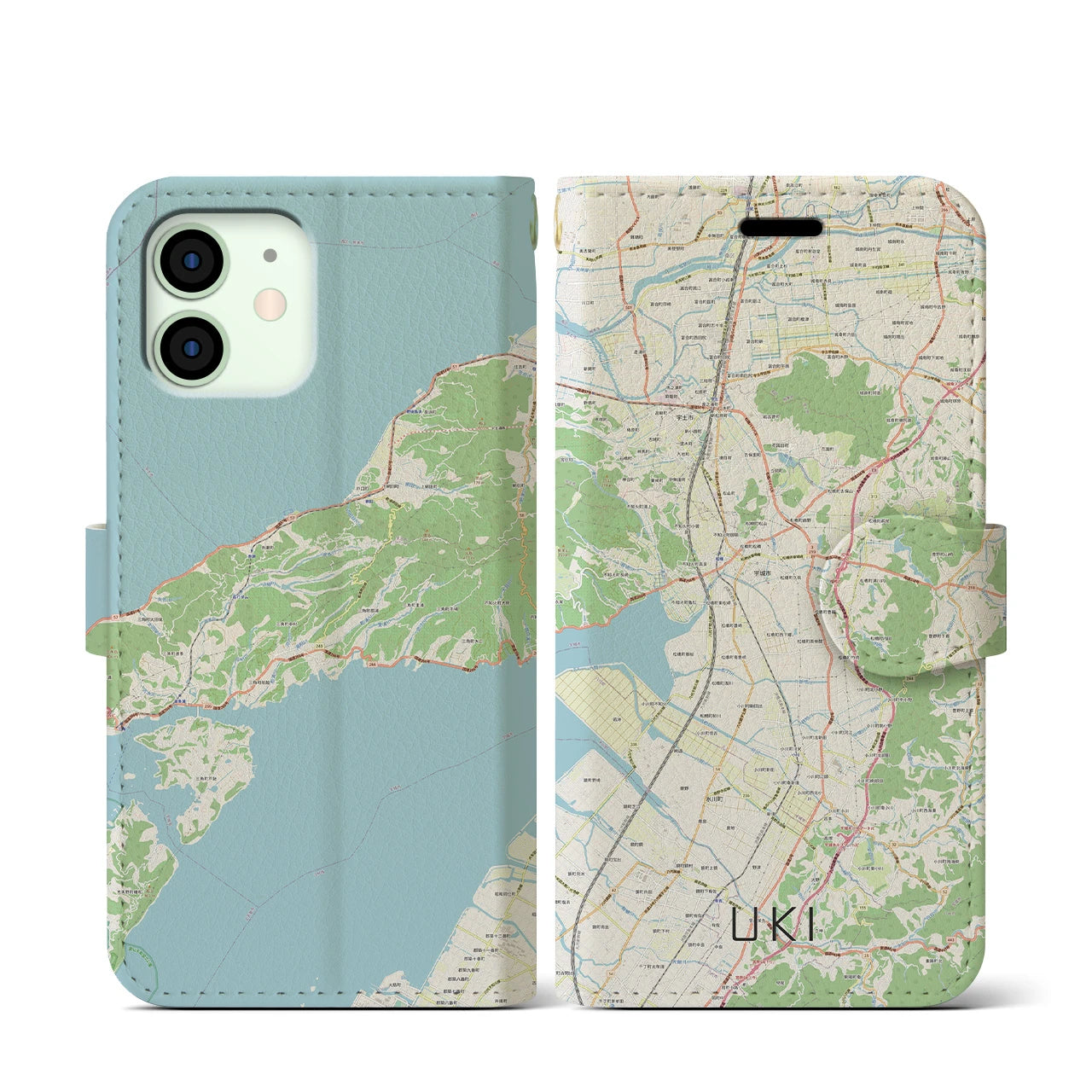 【宇城(熊本県)】地図柄iPhoneケース(手帳タイプ)ナチュラル・iPhone 12 mini 用
