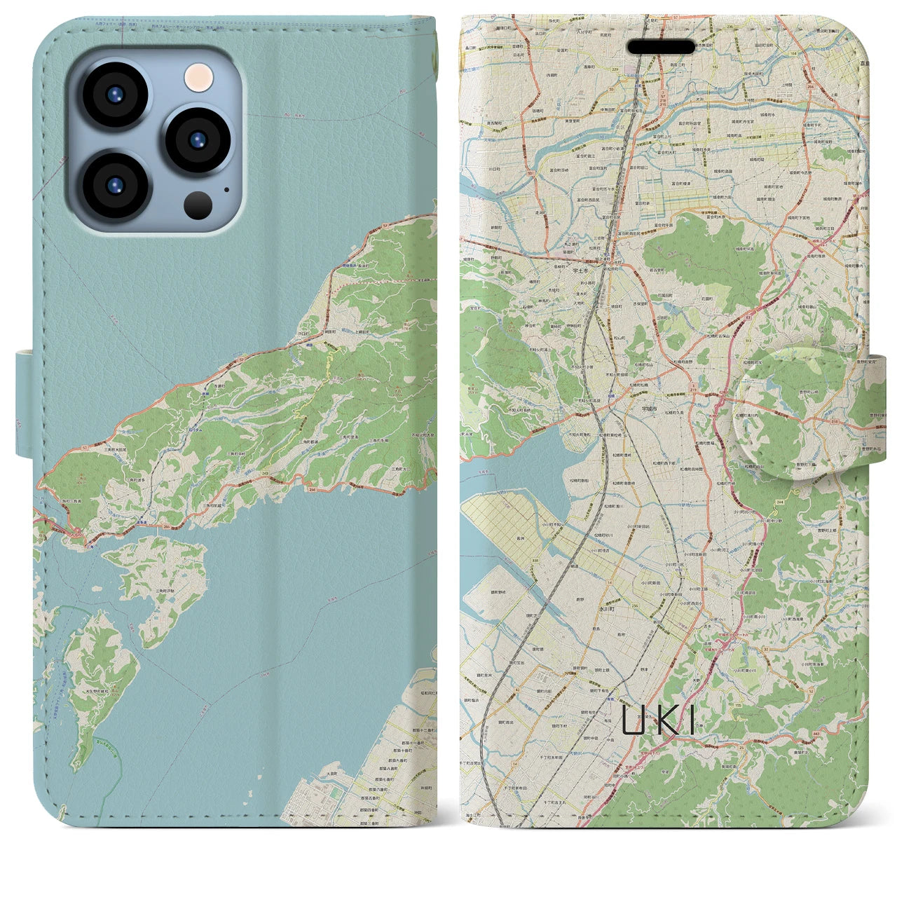 【宇城(熊本県)】地図柄iPhoneケース(手帳タイプ)ナチュラル・iPhone 13 Pro Max 用