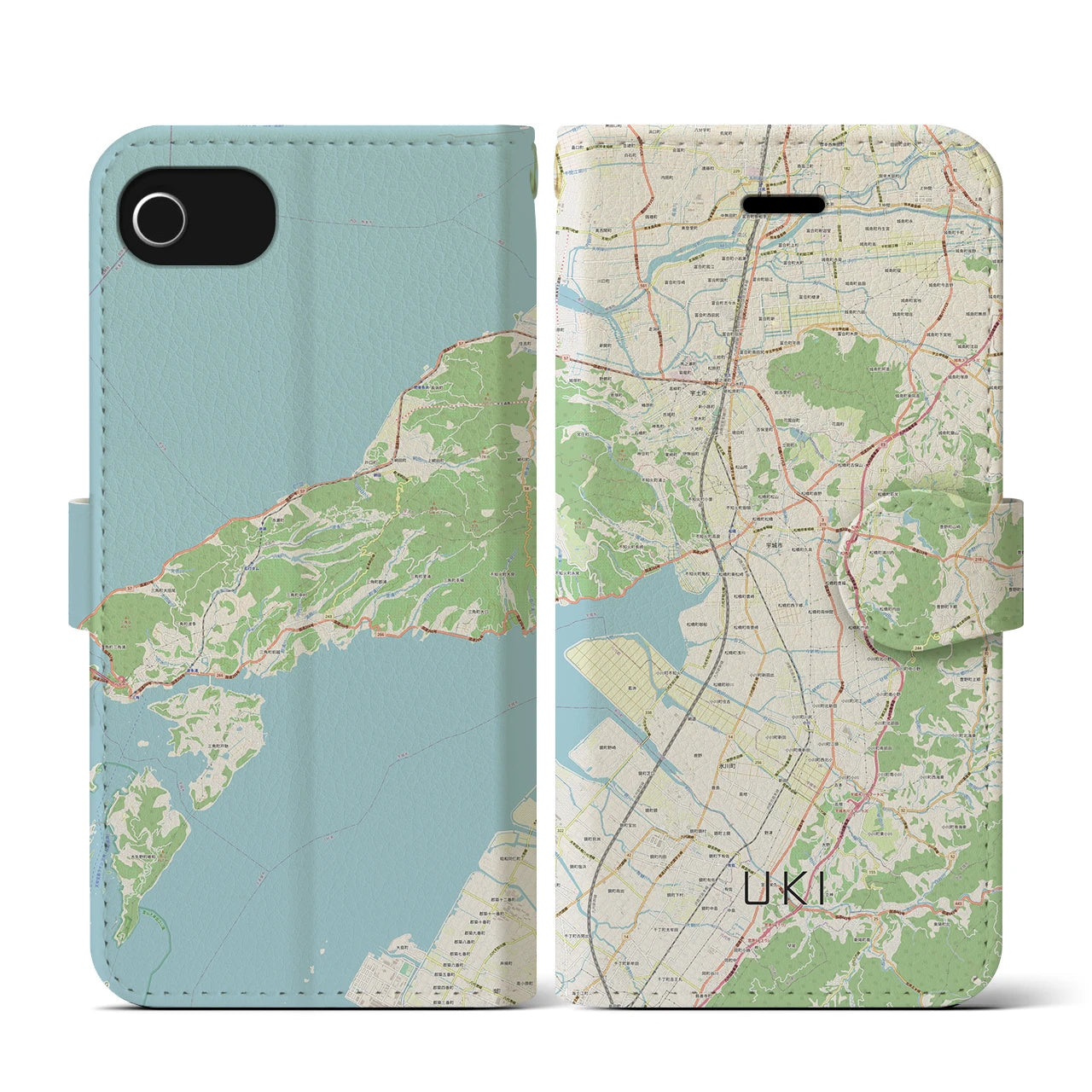 【宇城(熊本県)】地図柄iPhoneケース(手帳タイプ)ナチュラル・iPhone SE(第3 / 第2世代) / 8 / 7 / 6s / 6 用