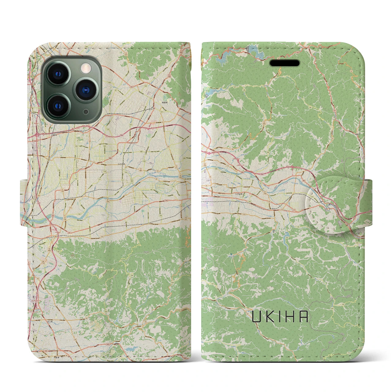 【うきは(福岡県)】地図柄iPhoneケース(手帳タイプ)ナチュラル・iPhone 11 Pro 用