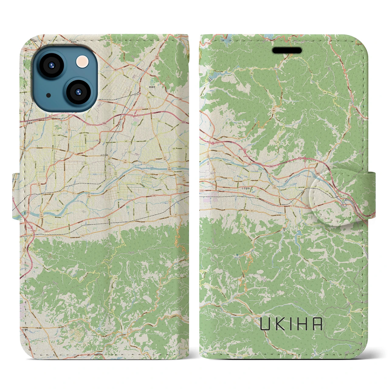 【うきは(福岡県)】地図柄iPhoneケース(手帳タイプ)ナチュラル・iPhone 13 用