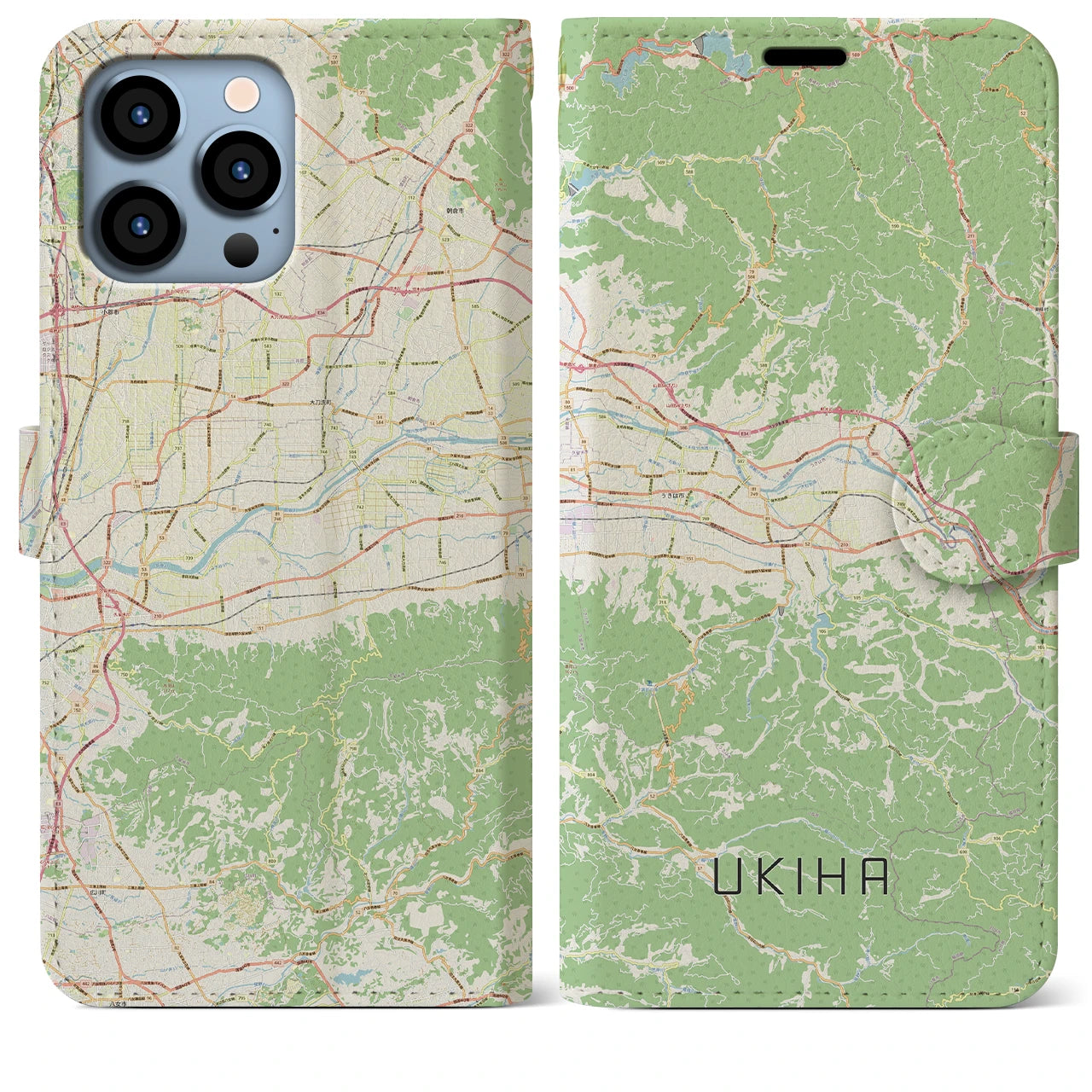 【うきは(福岡県)】地図柄iPhoneケース(手帳タイプ)ナチュラル・iPhone 13 Pro Max 用