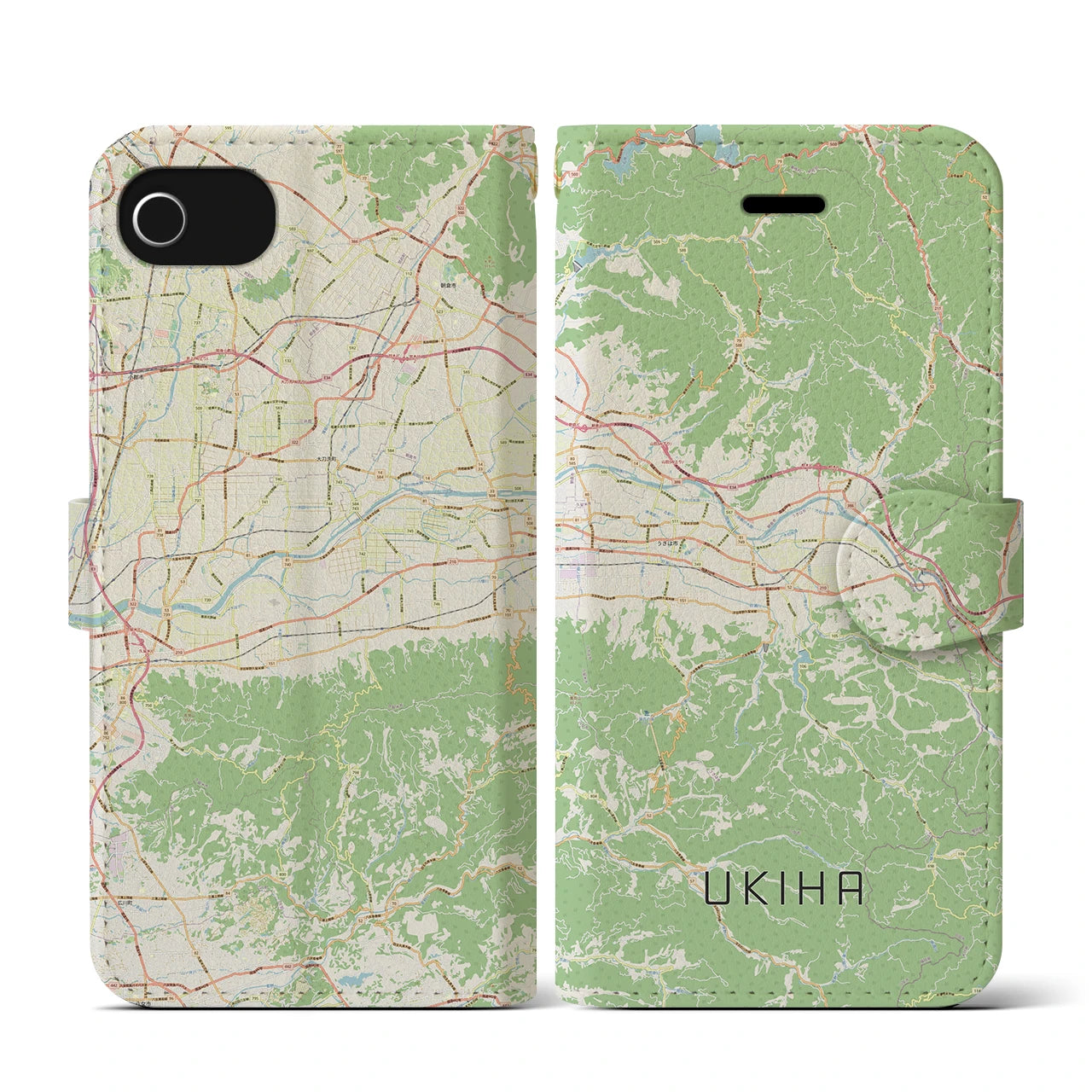 【うきは(福岡県)】地図柄iPhoneケース(手帳タイプ)ナチュラル・iPhone SE(第3 / 第2世代) / 8 / 7 / 6s / 6 用