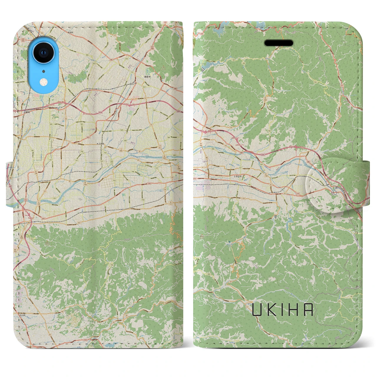 【うきは(福岡県)】地図柄iPhoneケース(手帳タイプ)ナチュラル・iPhone XR 用