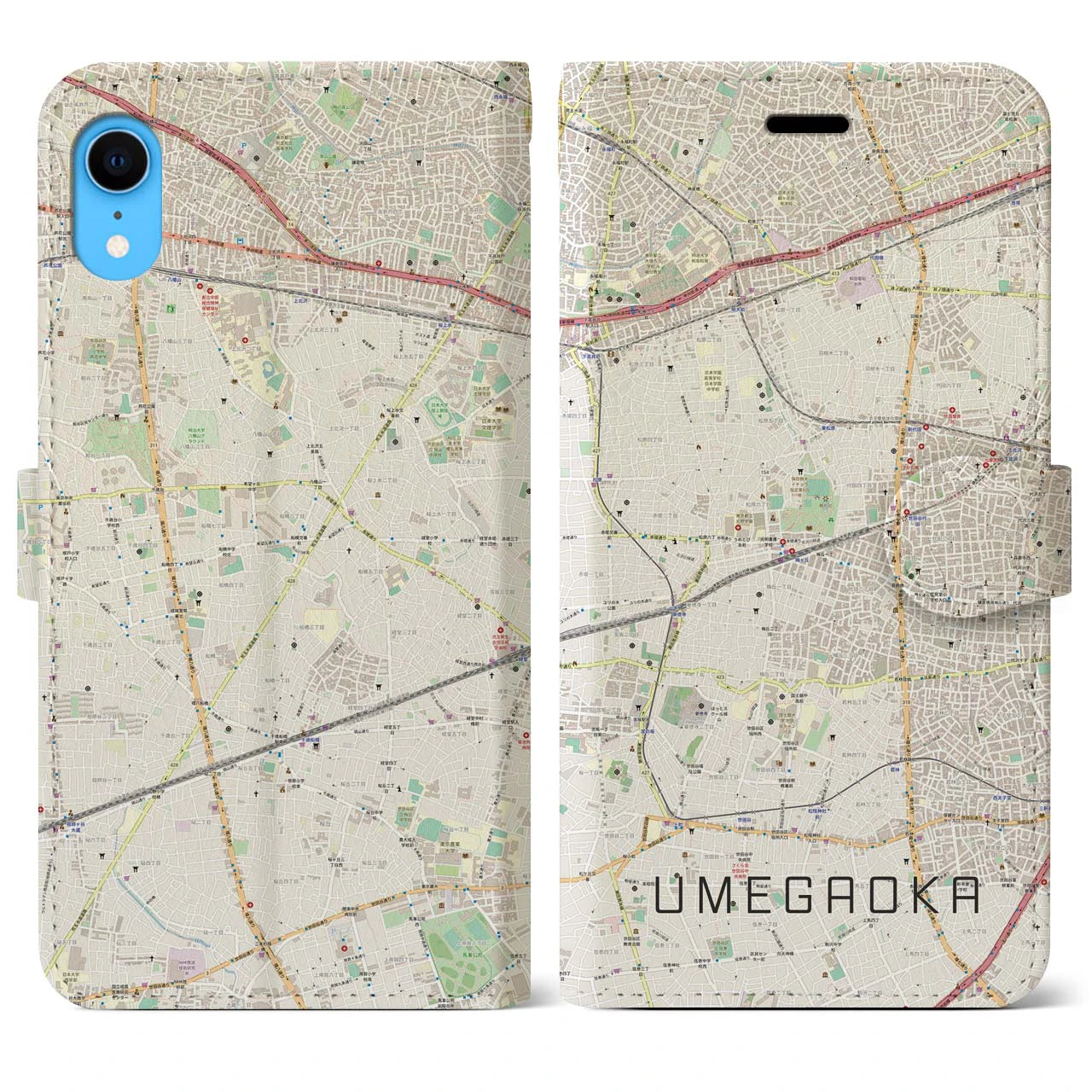 【梅ヶ丘(東京都)】地図柄iPhoneケース(手帳タイプ)ナチュラル・iPhone XR 用