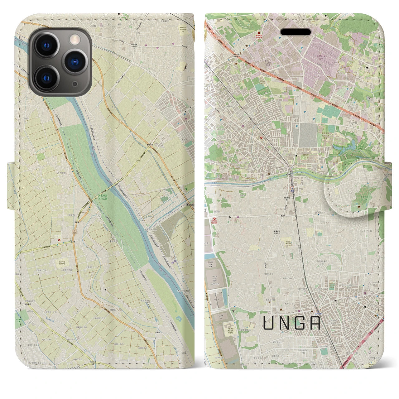 【運河(千葉県)】地図柄iPhoneケース(手帳タイプ)ナチュラル・iPhone 11 Pro Max 用