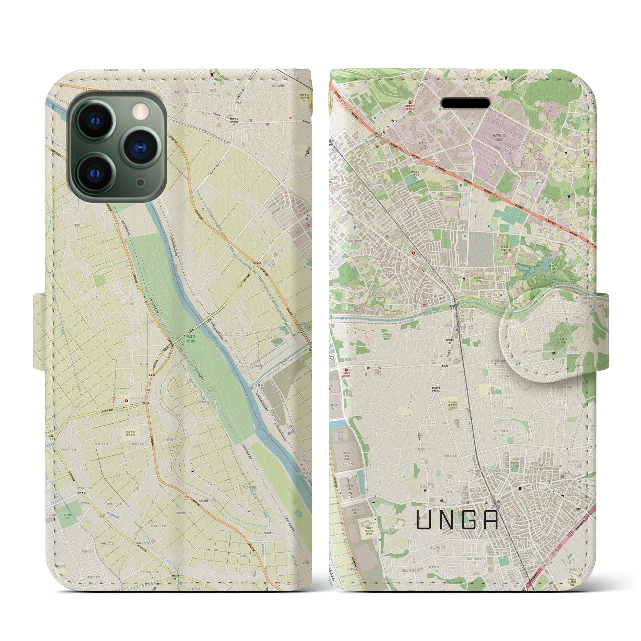 【運河(千葉県)】地図柄iPhoneケース(手帳タイプ)ナチュラル・iPhone 11 Pro 用
