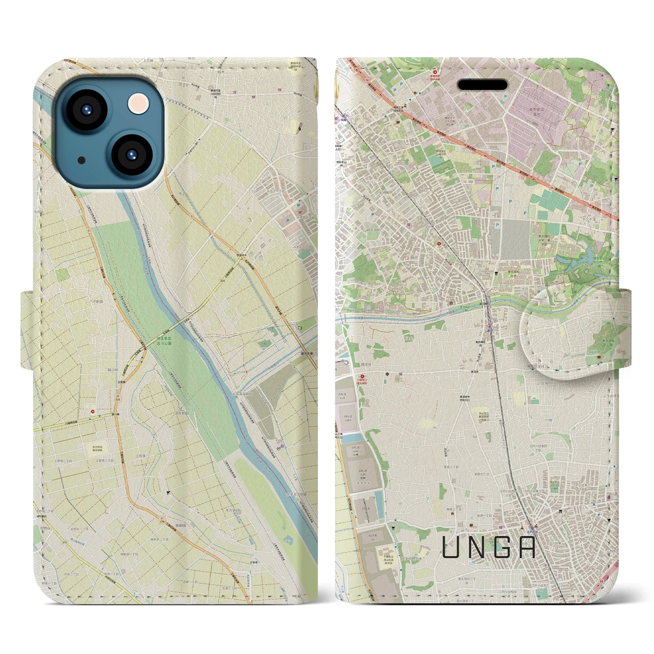 【運河(千葉県)】地図柄iPhoneケース(手帳タイプ)ナチュラル・iPhone 13 用