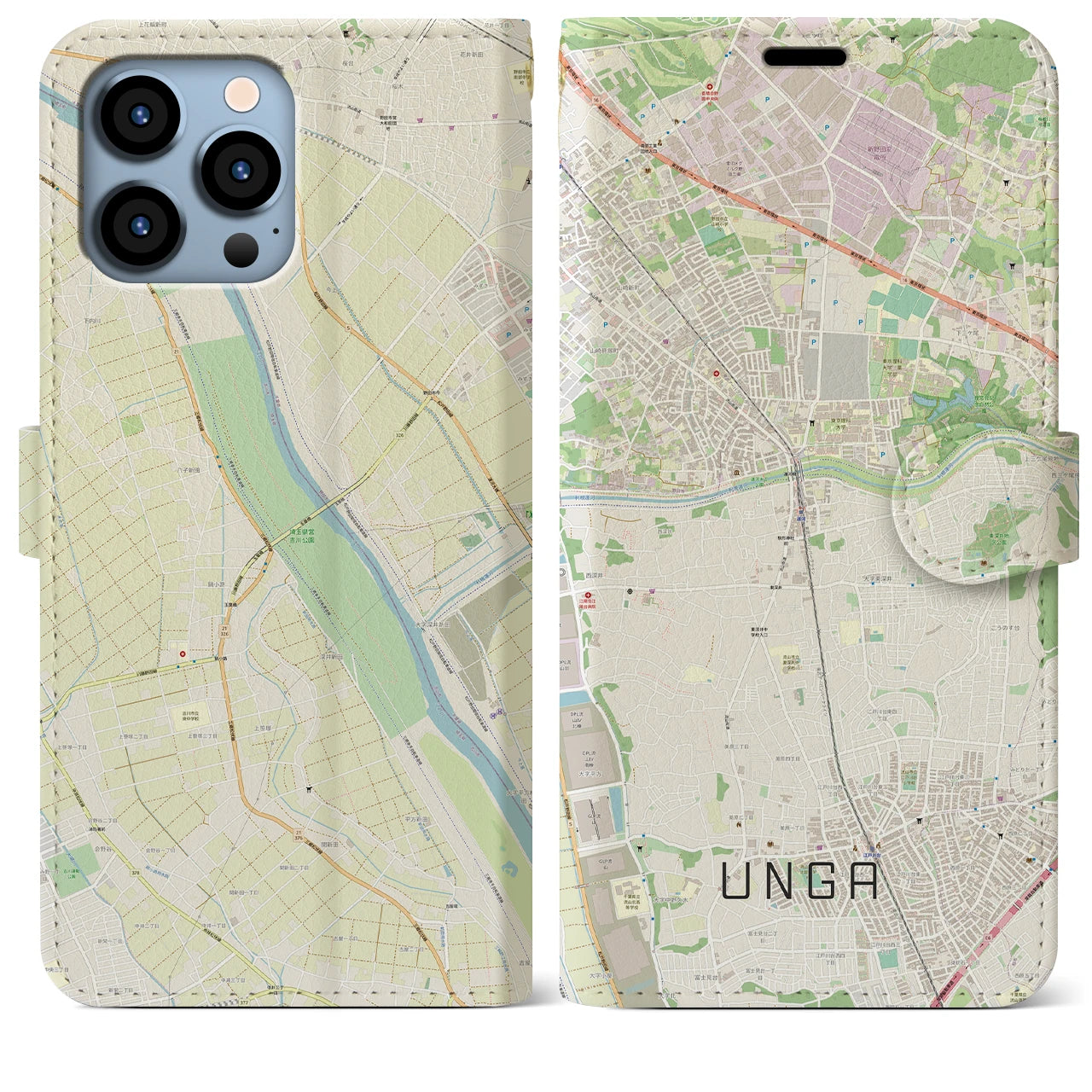 【運河(千葉県)】地図柄iPhoneケース(手帳タイプ)ナチュラル・iPhone 13 Pro Max 用