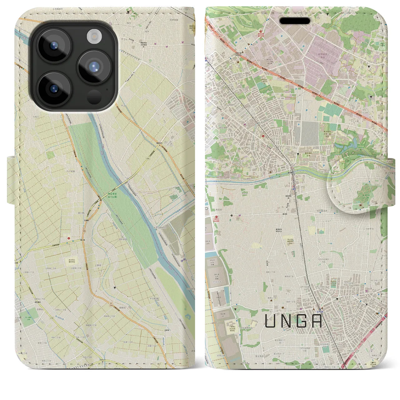【運河(千葉県)】地図柄iPhoneケース(手帳タイプ)ナチュラル・iPhone 15 Pro Max 用