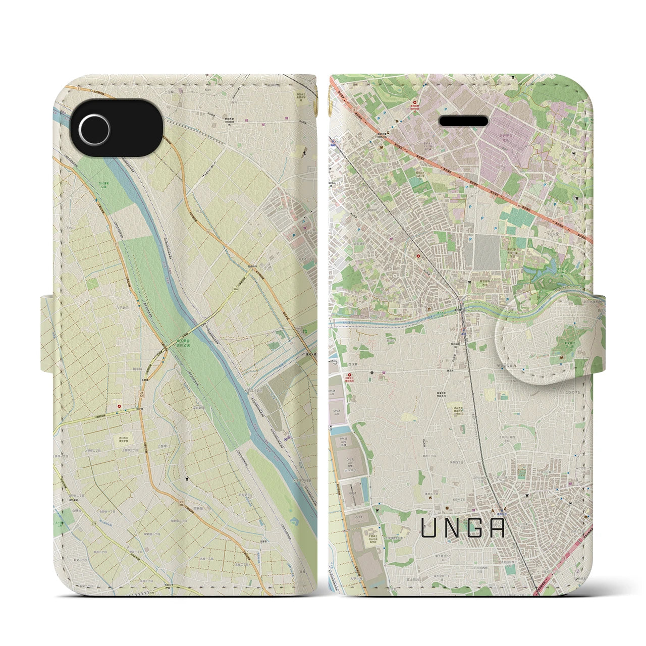 【運河(千葉県)】地図柄iPhoneケース(手帳タイプ)ナチュラル・iPhone SE(第3 / 第2世代) / 8 / 7 / 6s / 6 用