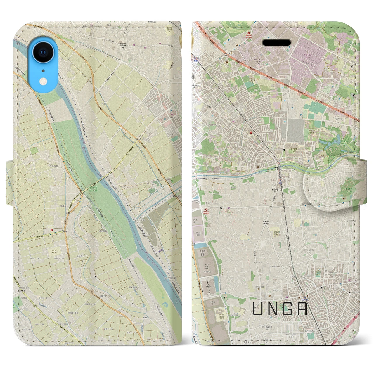 【運河(千葉県)】地図柄iPhoneケース(手帳タイプ)ナチュラル・iPhone XR 用