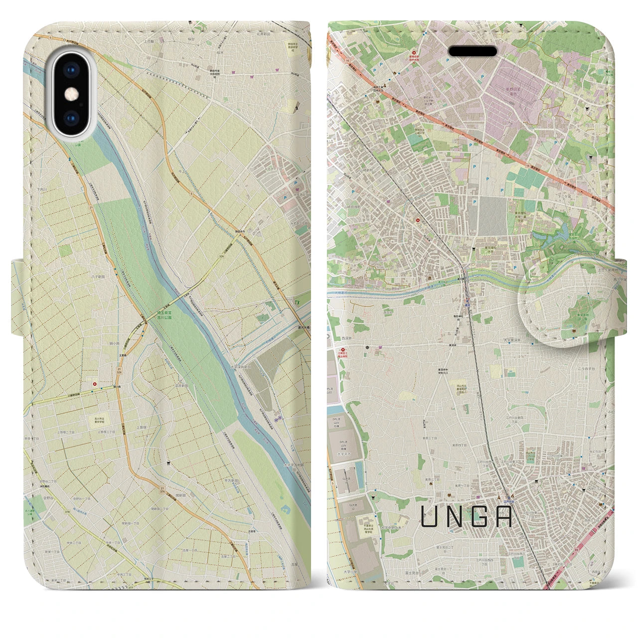 【運河(千葉県)】地図柄iPhoneケース(手帳タイプ)ナチュラル・iPhone XS Max 用