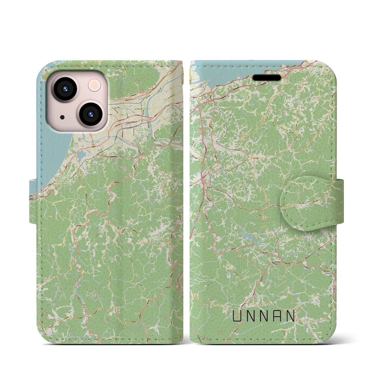 【雲南(島根県)】地図柄iPhoneケース(手帳タイプ)ナチュラル・iPhone 13 mini 用
