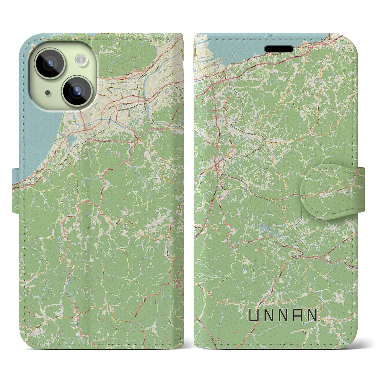 【雲南(島根県)】地図柄iPhoneケース(手帳タイプ)ナチュラル・iPhone 15 用
