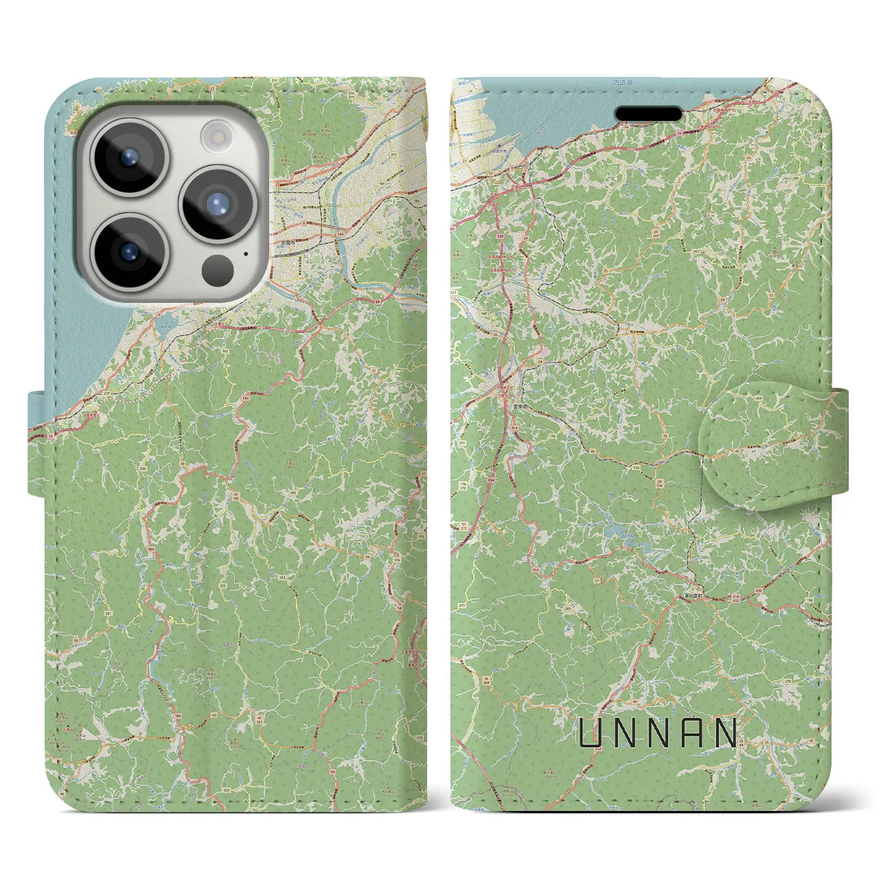 【雲南(島根県)】地図柄iPhoneケース(手帳タイプ)ナチュラル・iPhone 15 Pro 用