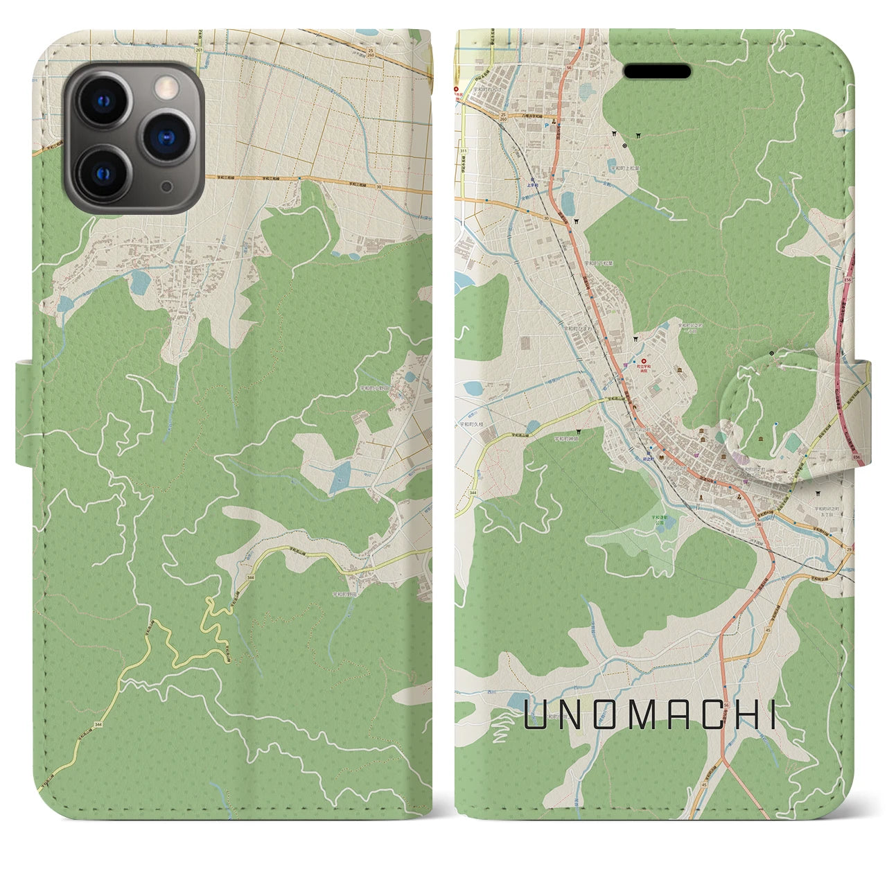 【卯之町(愛媛県)】地図柄iPhoneケース(手帳タイプ)ナチュラル・iPhone 11 Pro Max 用
