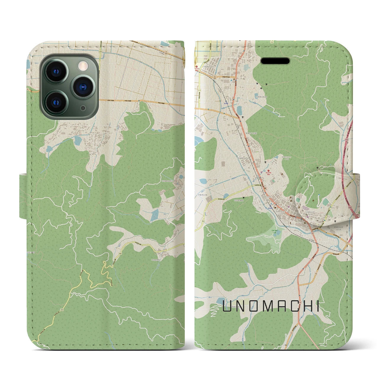 【卯之町(愛媛県)】地図柄iPhoneケース(手帳タイプ)ナチュラル・iPhone 11 Pro 用