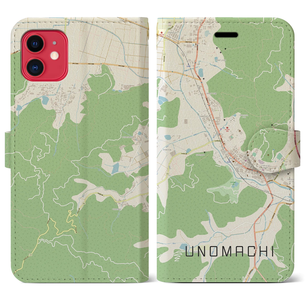 【卯之町(愛媛県)】地図柄iPhoneケース(手帳タイプ)ナチュラル・iPhone 11 用