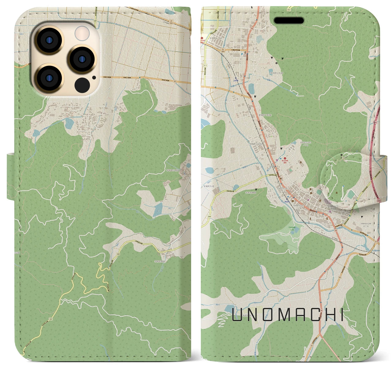 【卯之町(愛媛県)】地図柄iPhoneケース(手帳タイプ)ナチュラル・iPhone 12 Pro Max 用