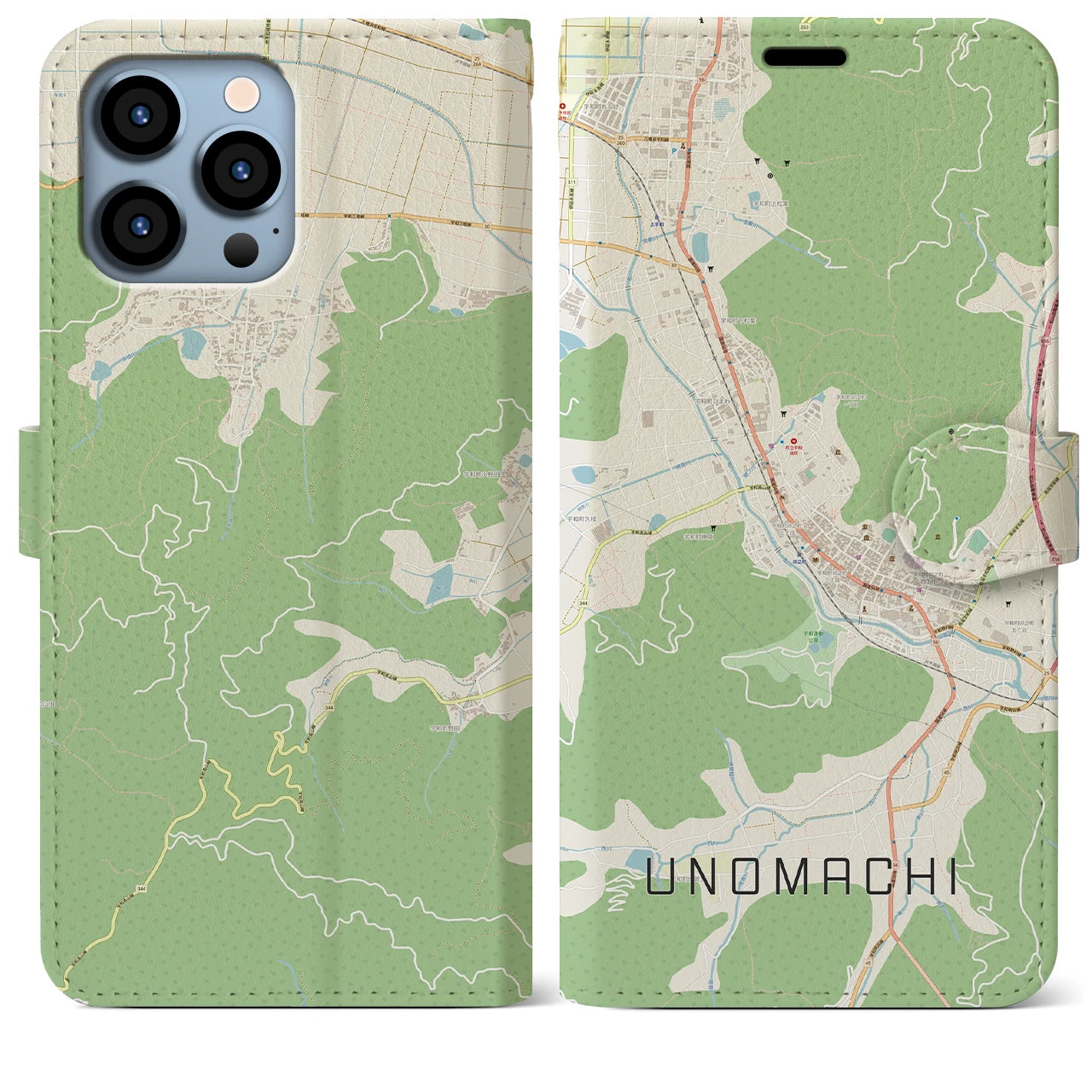 【卯之町(愛媛県)】地図柄iPhoneケース(手帳タイプ)ナチュラル・iPhone 13 Pro Max 用