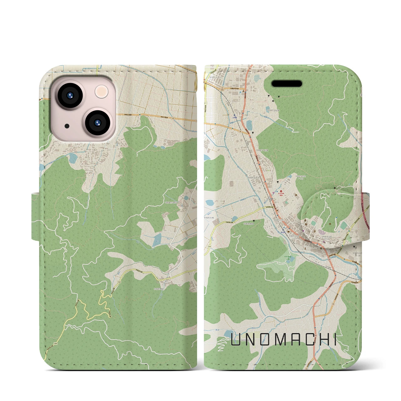 【卯之町(愛媛県)】地図柄iPhoneケース(手帳タイプ)ナチュラル・iPhone 13 mini 用