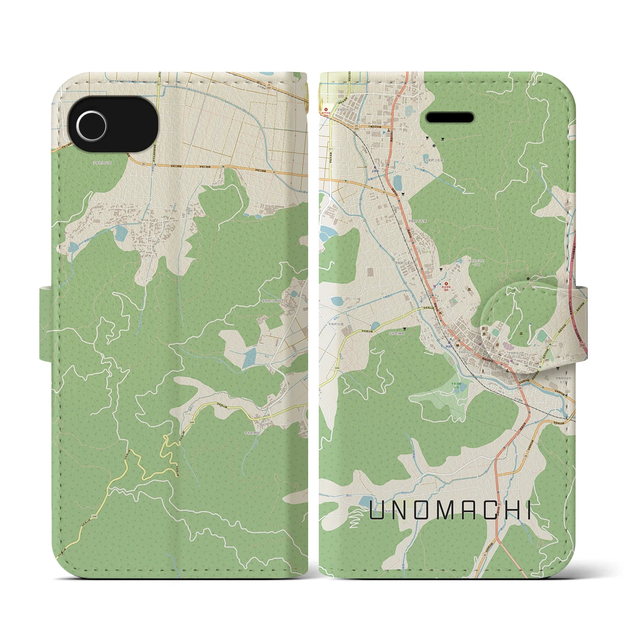 【卯之町(愛媛県)】地図柄iPhoneケース(手帳タイプ)ナチュラル・iPhone SE(第3 / 第2世代) / 8 / 7 / 6s / 6 用