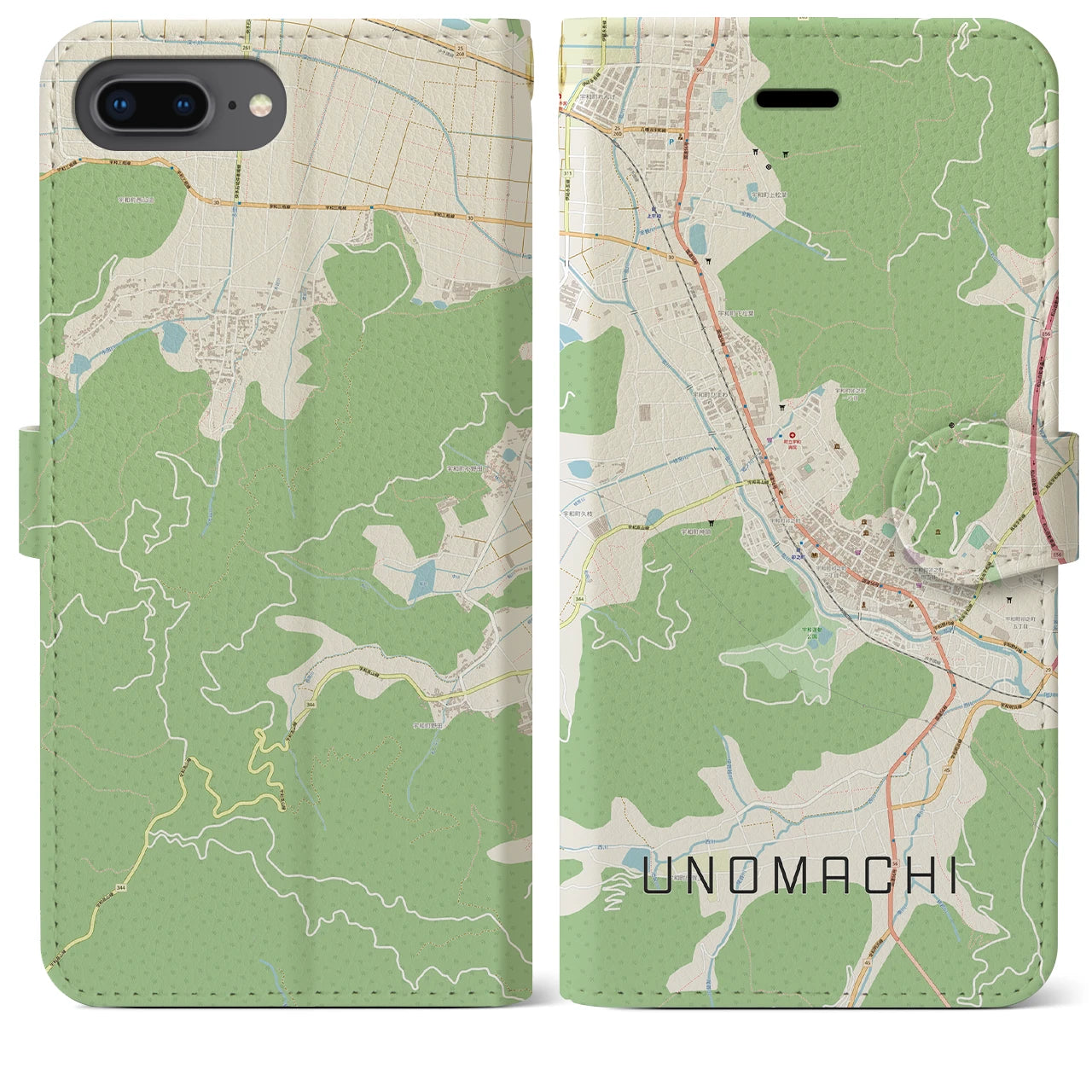【卯之町(愛媛県)】地図柄iPhoneケース(手帳タイプ)ナチュラル・iPhone 8Plus /7Plus / 6sPlus / 6Plus 用