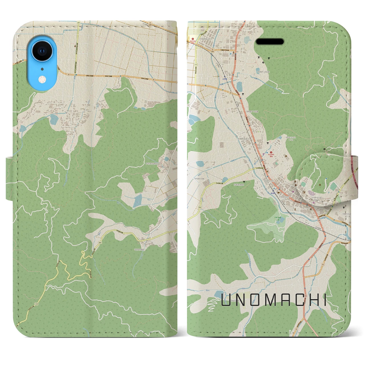 【卯之町(愛媛県)】地図柄iPhoneケース(手帳タイプ)ナチュラル・iPhone XR 用