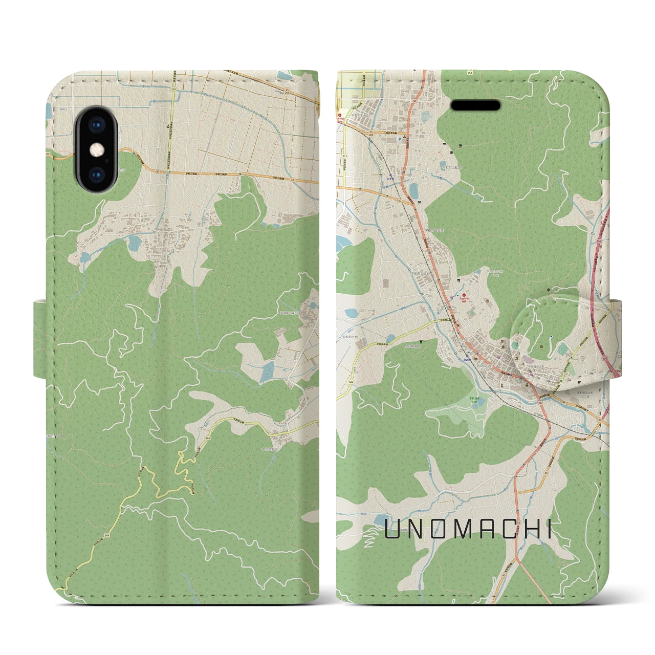 【卯之町(愛媛県)】地図柄iPhoneケース(手帳タイプ)ナチュラル・iPhone XS / X 用