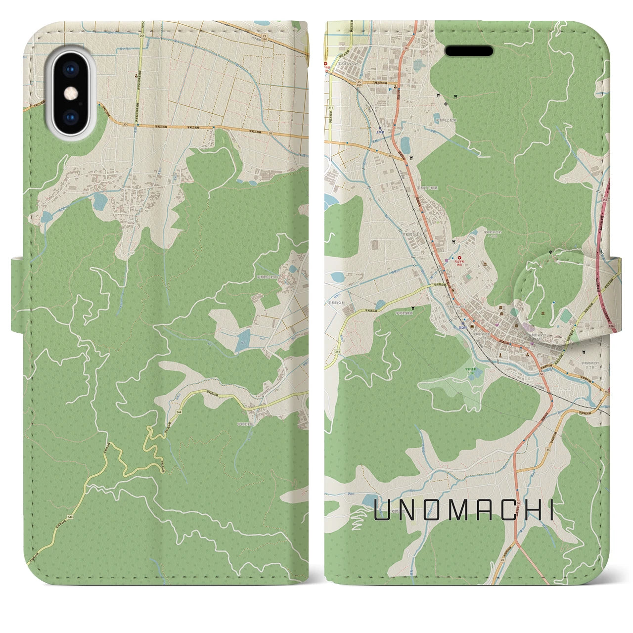 【卯之町(愛媛県)】地図柄iPhoneケース(手帳タイプ)ナチュラル・iPhone XS Max 用
