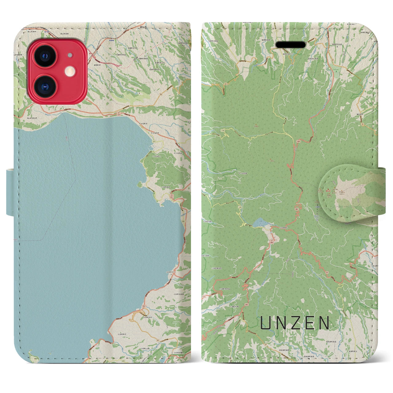 【雲仙(長崎県)】地図柄iPhoneケース(手帳タイプ)ナチュラル・iPhone 11 用