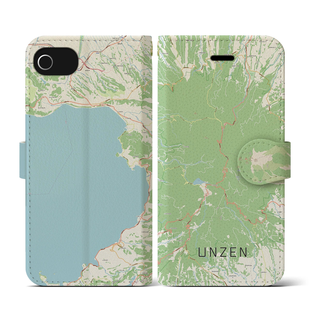 【雲仙(長崎県)】地図柄iPhoneケース(手帳タイプ)ナチュラル・iPhone SE(第3 / 第2世代) / 8 / 7 / 6s / 6 用